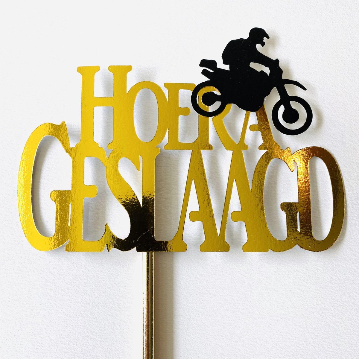 Taarttopper|Geslaagd |Motor|Rijbewijs|Goud spiegel glans|16 cm| karton